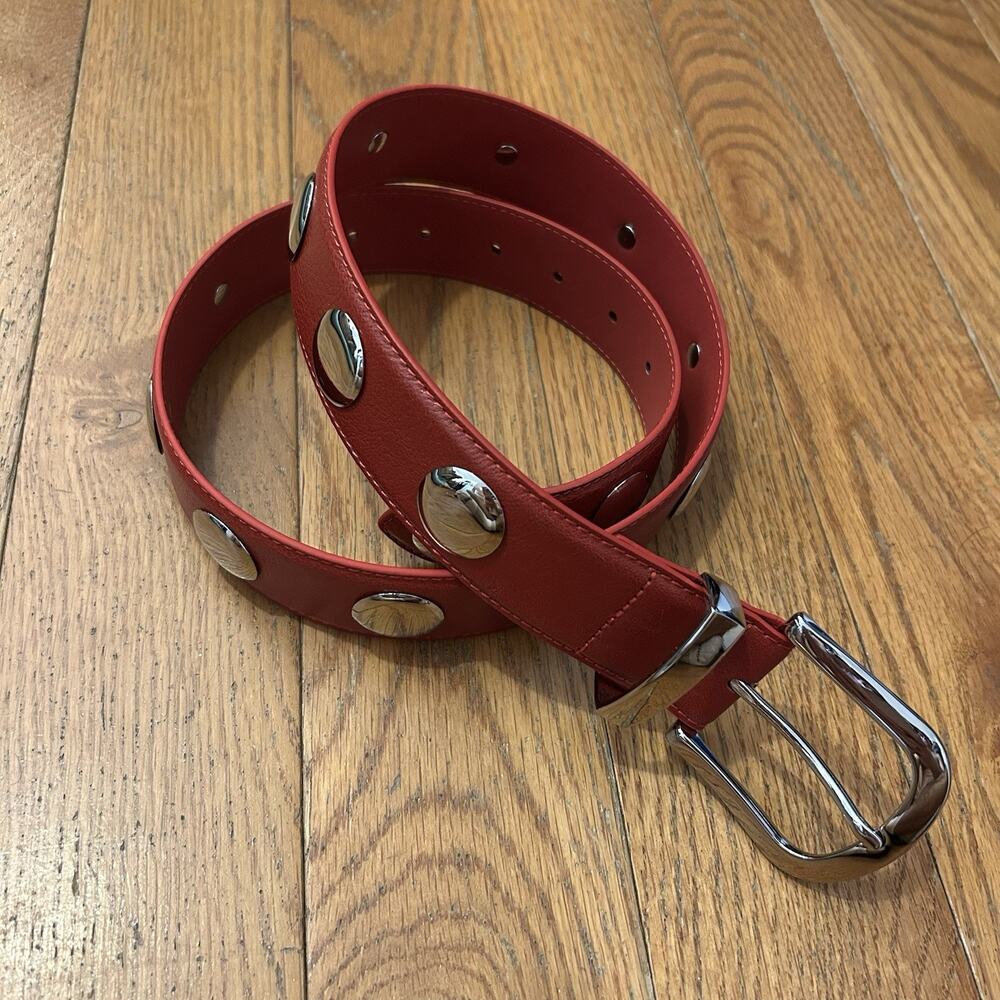 Lisa Says Gah Red Leather Studded Belt 29-35